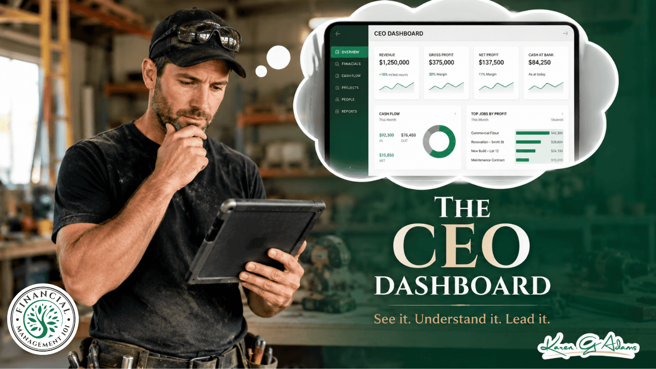 The CEO Dashboard™ gives small business owners a clear, visual snapshot of what’s really happening inside their business – so you can stop operating on gut feel alone and start making confident, data-driven decisions.